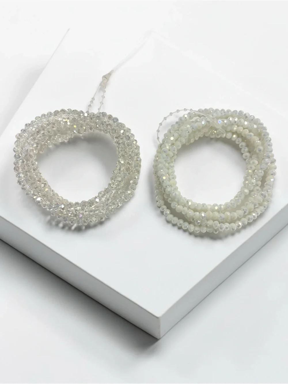 2 Super fun sets 4mm Clear (6) & White Beaded(6) Stretch Bracelet - Women Jewely